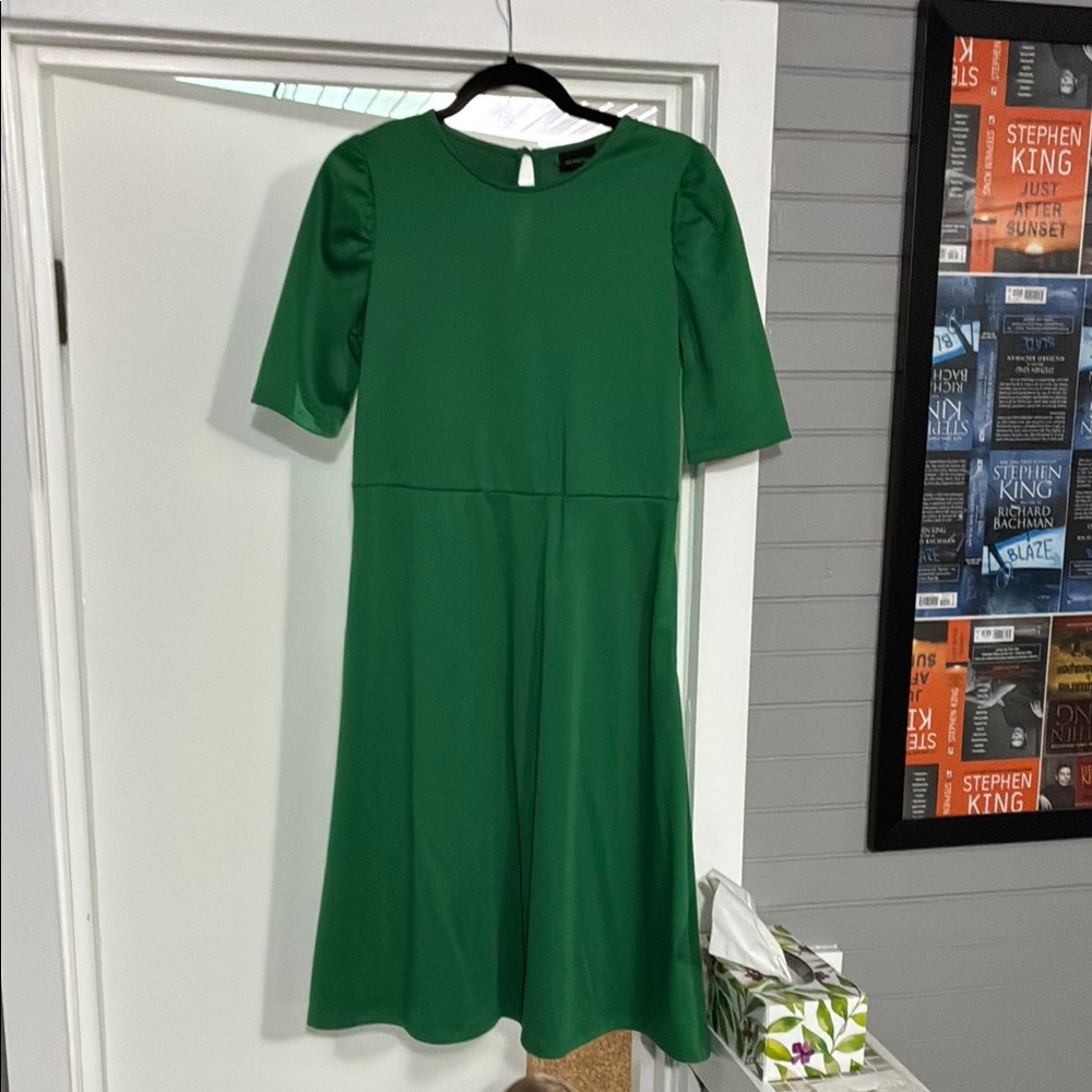 Who What Wear Green Puff Sleeve A-Line Midi Dress